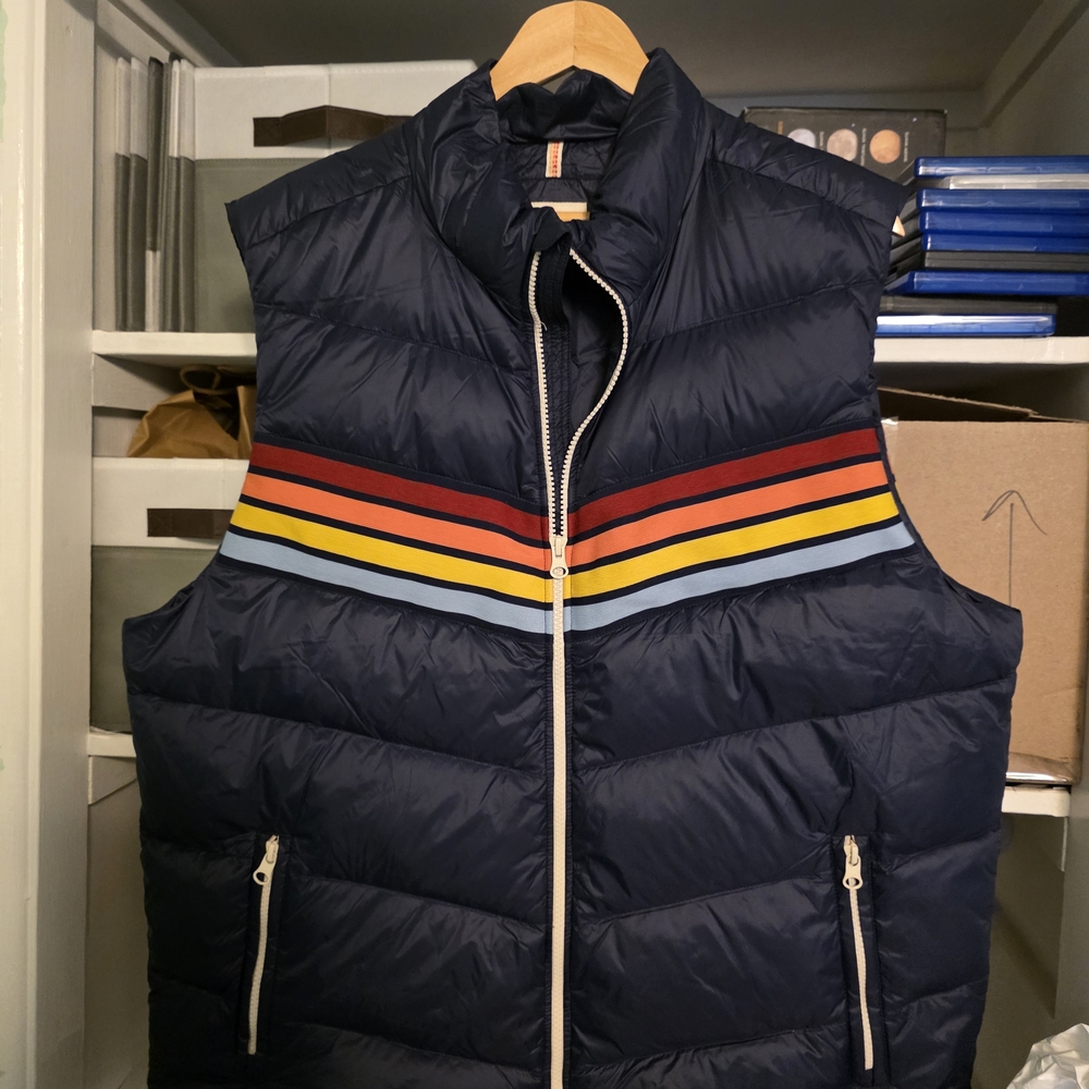 Marine Layer Dark Blue Vest with Colorful Stripes